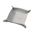 Minimalist beige leather desk tray with metal snaps and elegant gold embossed logo - Light Gray