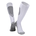 Weiße Kniestrümpfe Fußballsocken mit schwarzen Streifen und grauer Anti-Rutsch-Sohle - Erwachsene (38-44) / Weiß (CJM617)