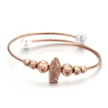 Rose gold twisted cable bracelet with white pearls and Virgin Mary religious relief - Rose Gold