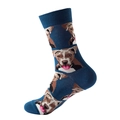 Dunkelblaue mittelhohe Baumwollsocken mit süßem Pitbull-Print und gerippten Bündchen - Einheitsgröße / Dunkelblauer Pitbull