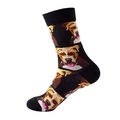Schwarze Tennissocken mit bunten Cartoon-Bulldoggen und verstärktem Bund - Einheitsgröße / Schwarzer Bully-Hund