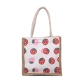 Japanese style canvas lunch bag with cute strawberry print and jute拼接 trim details - Strawberry