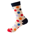 Mid-calf cotton socks featuring colorful polka dots with contrasting heel and toe - No. 141 Off-White Polka Dots