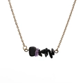 Collier chaîne dorée minimaliste avec pendentifs en pierres naturelles noires et violettes - Pierre concassée noire et violette (2)