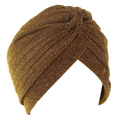 Detailed view of the sparkling gold sequins and knotted texture on this ethnic turban cap - One Size / Gold