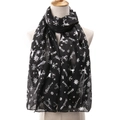 Detail of black Christmas scarf with silver reindeer and snowflake foil printing - Black