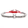 Bracciale intrecciato rosso con corona argentata e nodo a scorrimento regolabile - Perle di Rame 6mm Corda Rossa Oro Bianco