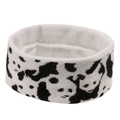 Detail showing white knitted headband with black panda jacquard patterns and texture - Panda Headband