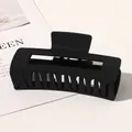 Detailed view of a large black matte rectangular hair claw clip on a minimalist background - 10.5cm Rectangular - Matte Black