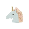 Glittering light blue unicorn hair clip with pink fringe mane and golden horn - Light Blue Unicorn