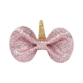 Fermaglio per capelli rosa glitterato per bambine con corno di unicorno dorato - Fiocco di Unicorno Rosa Chiaro
