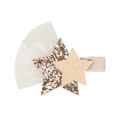 Children's glitter star hair clip with white mesh bow and pink sequin star accent - Light Yellow Star Bow