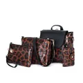 Detailed four-piece leopard print bag set with backpack, crossbody, clutch and card holder - Red