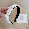 Cerchietto da sposa barocco con perle bianche e fodera interna nera antiscivolo - Bianco