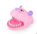 Pink mouse biting finger game toy for kids featuring purple ears and white teeth - Funny Mouse / Pink