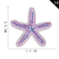 Pink starfish embroidered self-adhesive patch with blue sequins and white border, 3x3 cm - Pink Starfish