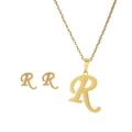 Detailed view of golden stainless steel jewelry set featuring capital letter R pendant - R Set