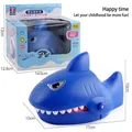 Dark blue shark biting toy for kids with detailed dimensions and retail packaging box - Shark / Dark Blue