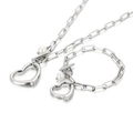 Set collana e bracciale in acciaio argento con cuori, perle bianche e chiusura a barra - Set Color Acciaio (KS135408-Z)