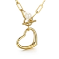 Collana a graffetta dorata con ciondolo a cuore, chiusura a T e perla bianca - Collana Oro (KN113604-Z)