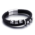 Men's double-layered black braided leather bracelet with magnetic stainless steel clasp - Double Layer (Steel Buckle) / Steel