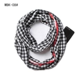 Winter plaid infinity scarf in black and white with a red stripe and hidden zip pocket - Black and White Plaid