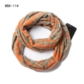 Orange and grey plaid infinity scarf with thick knit texture and pocket zipper - Orange