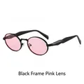 Occhiali da sole ovali alla moda con montatura nera sottile e lenti rosa trasparenti - Montatura Nera Lenti Rosa