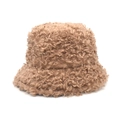 Winter faux shearling bucket hat for women in caramel color with warm plush texture - M (56-58cm) / Khaki