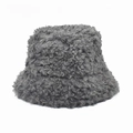 Close-up of thick grey faux lamb wool texture on a warm winter bucket hat for women - M (56-58cm) / Dark Gray