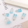 Blue and transparent gradient gummy bear resin pendants with metal loop connectors - Bear - Gradient White Blue (12565)