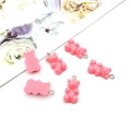 Pink resin gummy bear charms set with metal rings for DIY creative jewelry making - Bear - Solid Pink (12575)