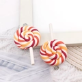 Set of two colorful swirl lollipop pendants in red and orange for DIY jewelry making - Lollipop - Red Orange White (12584)