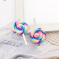 Rainbow swirl lollipop charms in soft clay for DIY jewelry making and keychains - Lollipop - Rainbow (12583)