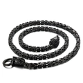 Men's black Byzantine chain necklace with detailed double wolf head charms and circular ring - Black Lion Head Style (KN113574-Z)