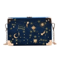 Dark blue velvet box bag with gold star and constellation embroidery for evening events - Dark Blue