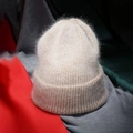 Beige thick double-layer angora rabbit fur knitted beanie with plush fuzzy texture - M (56-58cm) / Light Camel