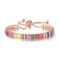 Rainbow gemstone tennis bracelet in rose gold with adjustable bolo sliding clasp - 2.5*5mm Rose Gold Rectangle Rainbow Stone