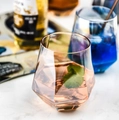 Minimalist geometric glass cup in transparent pink gloss for juice and coffee - Amber Short Hexagon Glass Cup