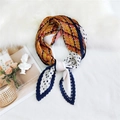 Pleated square scarf with yellow plaid and navy dots in a stylish ring layout - 4 Pleats / Navy Yellow Geometric Polka Dot