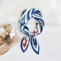 Pleated geometric pattern silk scarf with blue, green, and orange wavy textures - Blue Border Plaid