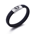 Pulsera trenzada para hombre de cuero negro y cordón azul con hebilla de calavera - 21cm / Calavera de Línea Azul (KB86901-BD)