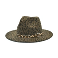 Close-up of leopard print wool fedora featuring a decorative gold buckle on the side band - M(56-58cm) / Army Green