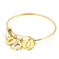 Gold-plated adjustable titanium steel bracelet with letter D and boy girl charms - Letter D (KB119001-Z)