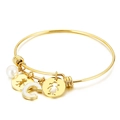 Gold titanium bracelet with pearl, letter C charm, and boy-girl family silhouettes - Letter C (KB118999-Z)