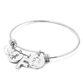 Adjustable silver steel bracelet with pearl, F initial, and boy girl charms - Letter F / Steel