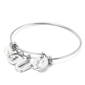 Silver titanium steel adjustable bracelet with pearl, U letter, and boy-girl charms - Letter U / Steel