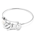 Adjustable silver titanium bracelet with pearl, letter Y, and boy/girl charms - Letter Y / Steel
