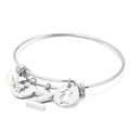 Adjustable silver steel bangle with letter Z, pearl, and boy/girl silhouette charms - Letter Z / Steel