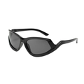 Y2K style notched semi-rimless sunglasses featuring black glossy frames and grey lenses - Black Frame Grey Lens